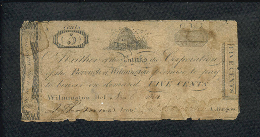 Wilmington Delaware $0.05 1814 Obsolete Front