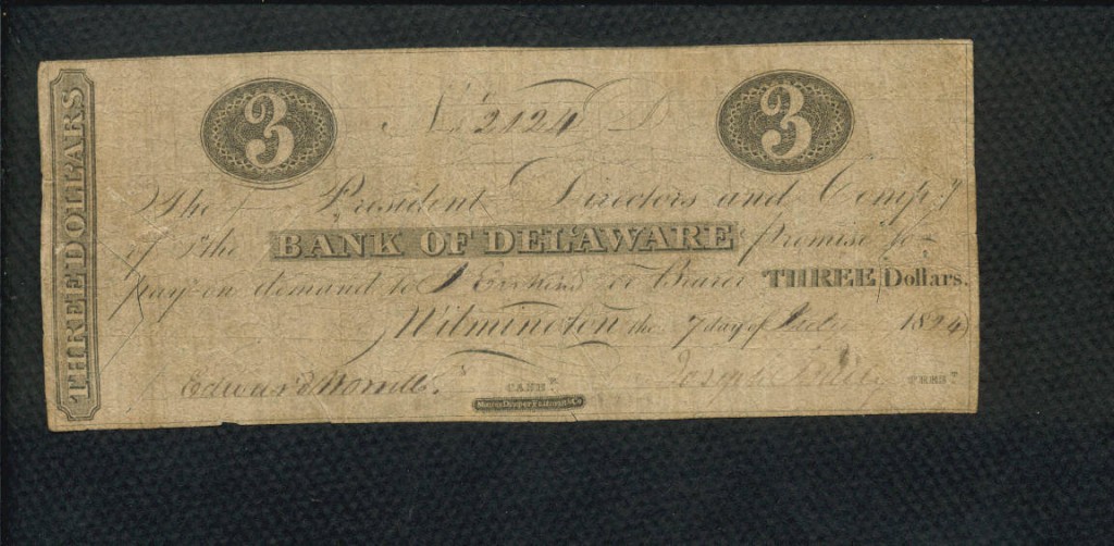 Wilmington Delaware $3 1824 Obsolete Front