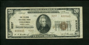 1802-2 Telford, Pennsylvania $20 1929II Nationals Front