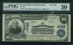 633 Kennett Square, Pennsylvania $10 1902 Nationals Front