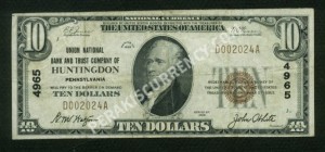 1801-1 Huntingdon, Pennsylvania $10 1929 Nationals Front