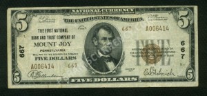 1800-2 Mount Joy, Pennsylvania $5 1929II Nationals Front