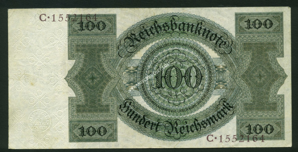 Germany $100 Reichsmark 1924 World Notes Back