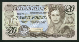 Falkland Islands $20 Pounds 1984 World Notes Front