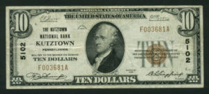1801-1 Kutztown, Pennsylvania $10 1929 Nationals Front