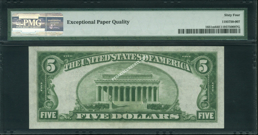 FR 1651m 1934A $5 Silver Certificates Back