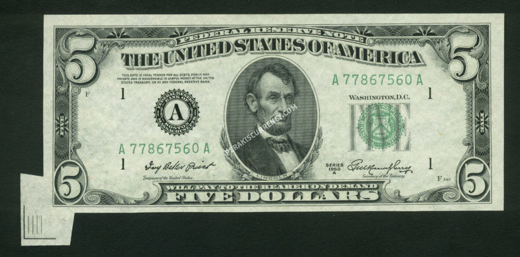 FR 1962-A 1950A $5 Errors/Oddities Front