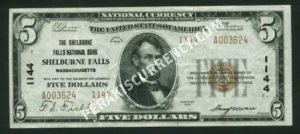 1800-2 Shelburne Falls, Massachusetts $5 1929II Nationals Front