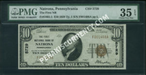 1801-1 Natrona, Pennsylvania $10 1929 Nationals Front