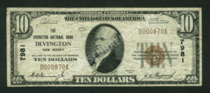 1801-1 Irvington, New Jersey $10 1929 Nationals Front