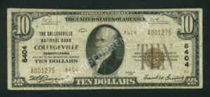 1801-2 Collegeville, Pennsylvania $10 1929II Nationals Front