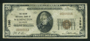 1802-1 Wilmington, Delaware $20 1929 Nationals Front