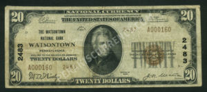 1802-2 Watsontown, Pennsylvania $20 1929II Nationals Front
