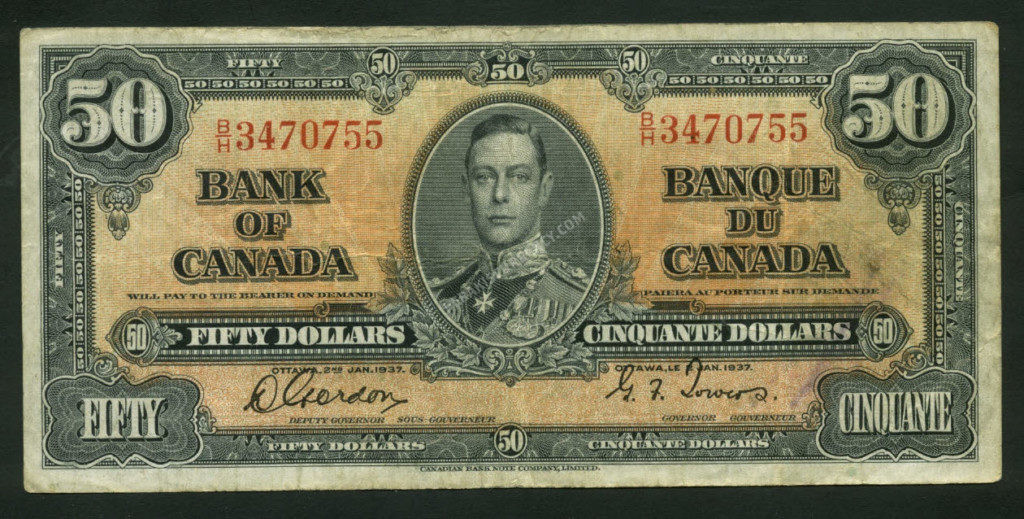 Canada $50 Dollars 1937 World Notes Front
