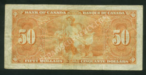 Canada $50 Dollars 1937 World Notes Back