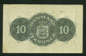 Denmark $10 Kroner 1945 World Notes Back