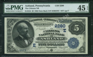 534 Ashland, Pennsylvania $5 1882DB Nationals Front