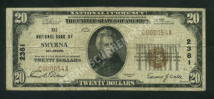 1802-1 Smyrna, Delaware $20 1929 Nationals Front