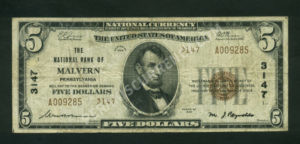1800-2 Malvern, Pennsylvania $5 1929II Nationals Front