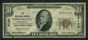 1801-1 Schwenksville, Pennsylvania $10 1929 Nationals Front