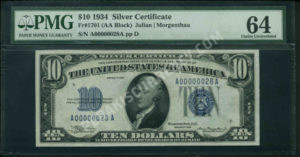 FR 1701 1934 $10 Silver Certificates Front