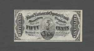 Monaskon Virginia $0.50 1868 Obsolete Front