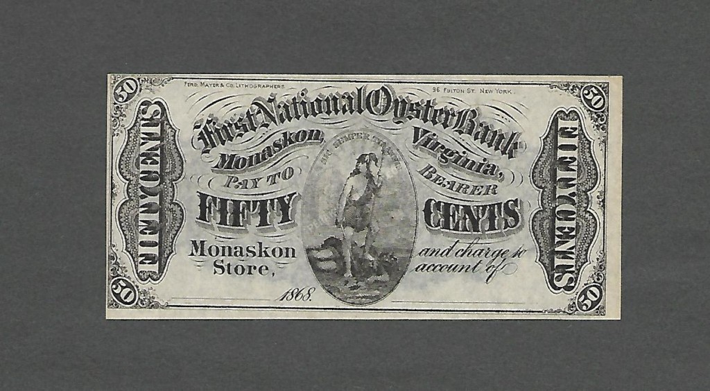 Monaskon Virginia $0.50 1868 Obsolete Front