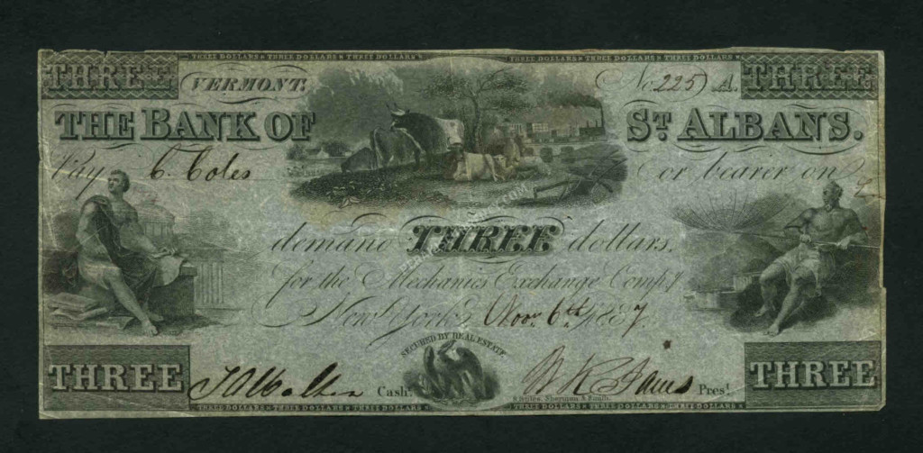 St. Albans Vermont $3 1887 Obsolete Front