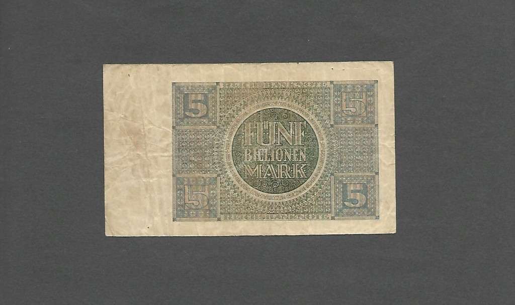 Germany $5 Billionen Mark 1924 World Notes Back