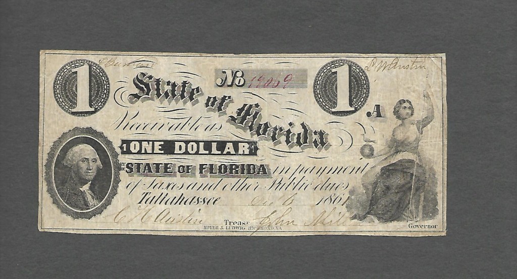 Tallahassee Florida $1 1861 Obsolete Front
