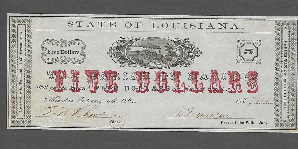 Alexandria Louisiana $5 1862 Obsolete Front
