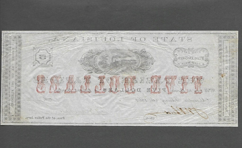 Alexandria Louisiana $5 2/8/1862 Obsolete Back