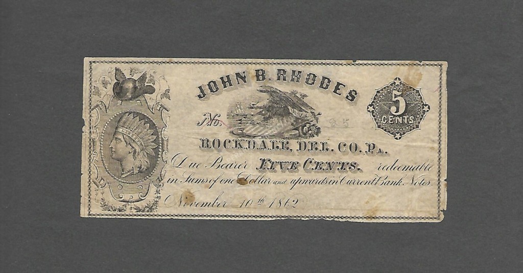 Rockdale Pennsylvania $0.05 1862 Obsolete Front