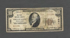 1801-2 Greencastle, Pennsylvania $10 1929II Nationals Front