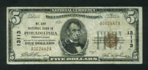 1800-1 Philadelphia, Pennsylvania $5 1929 Nationals Front