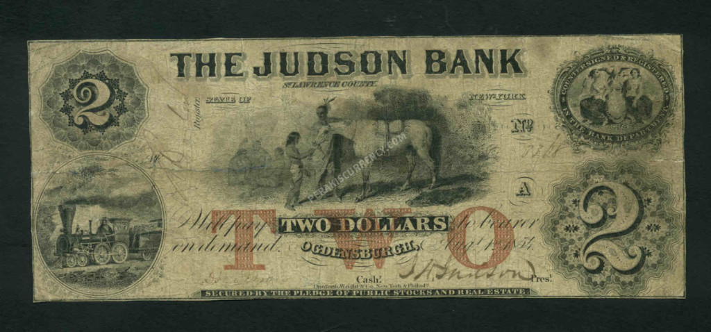 Ogdensburgh New York $2 1854 Obsolete Front
