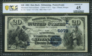 552 Kittanning, Pennsylvania $20 1882DB Nationals Front