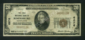 1802-1 Rimersburg, Pennsylvania $20 1929 Nationals Front