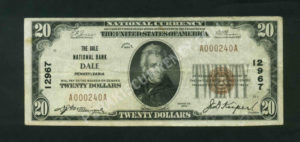 1802-1 Dale, Pennsylvania $20 1929 Nationals Front