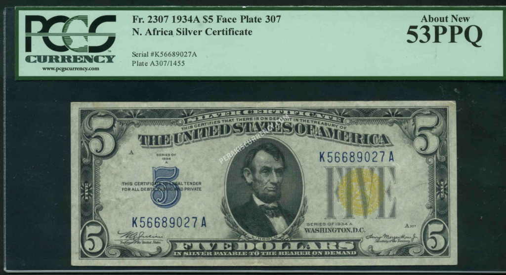 FR 2307 1934A $5 North Africa Front