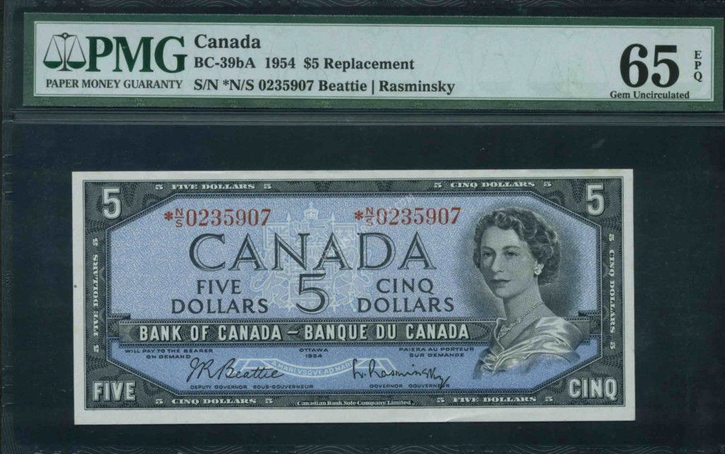 Canada $5 Dollars 1954 World Notes Front