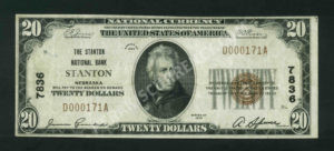 1802-1 Stanton, Nebraska $20 1929 Nationals Front