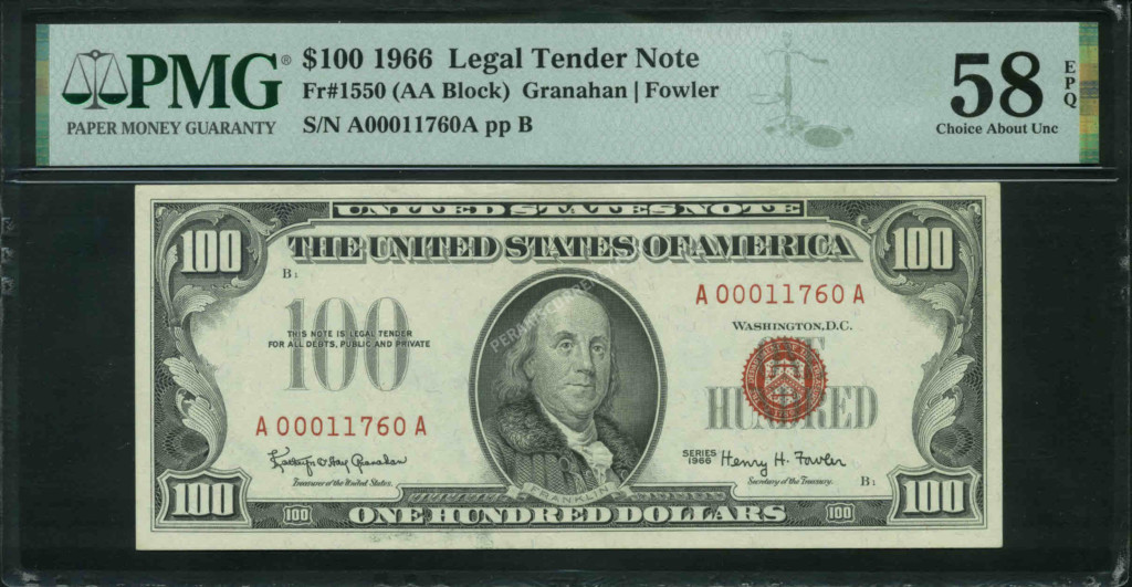 FR 1550 1966 $100 Legal Tender Notes Front