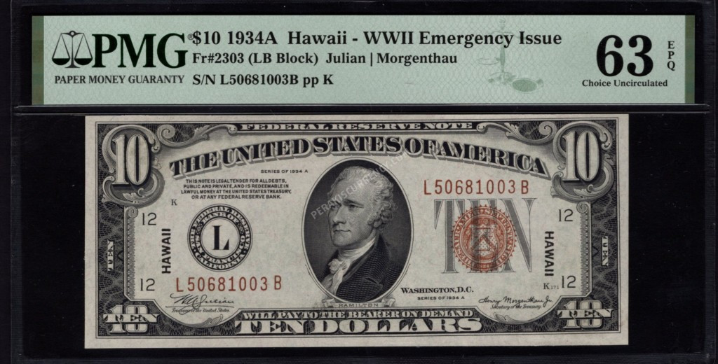 FR 2303 1934A $10 Hawaii Front