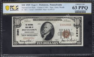 1801-1 Pottstown , Pennsylvania $10 1929 Nationals Front