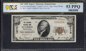 1801-1 Elverson, Pennsylvania $10 1929 Nationals Front