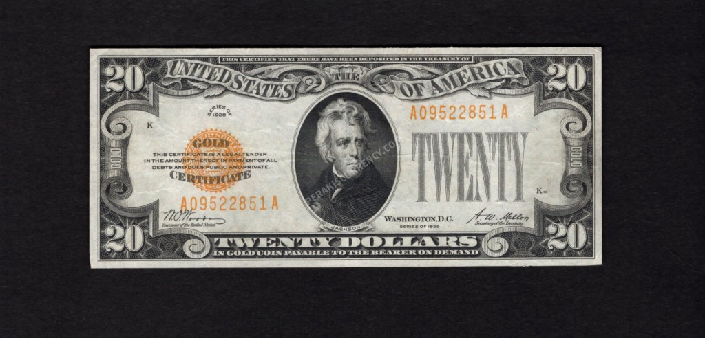 FR 2402 1928 $20 Gold Certificate Front