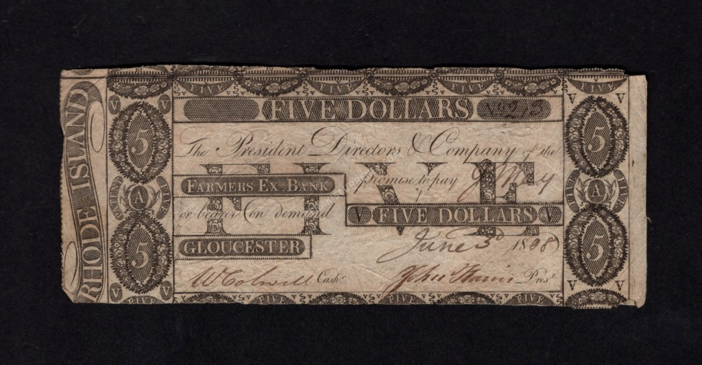 Gloucester Rhode Island $5 6/30/1808 Obsolete Front