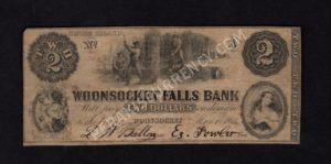 Woonsocket Rhode Island $2 5/1/1854 Obsolete Front