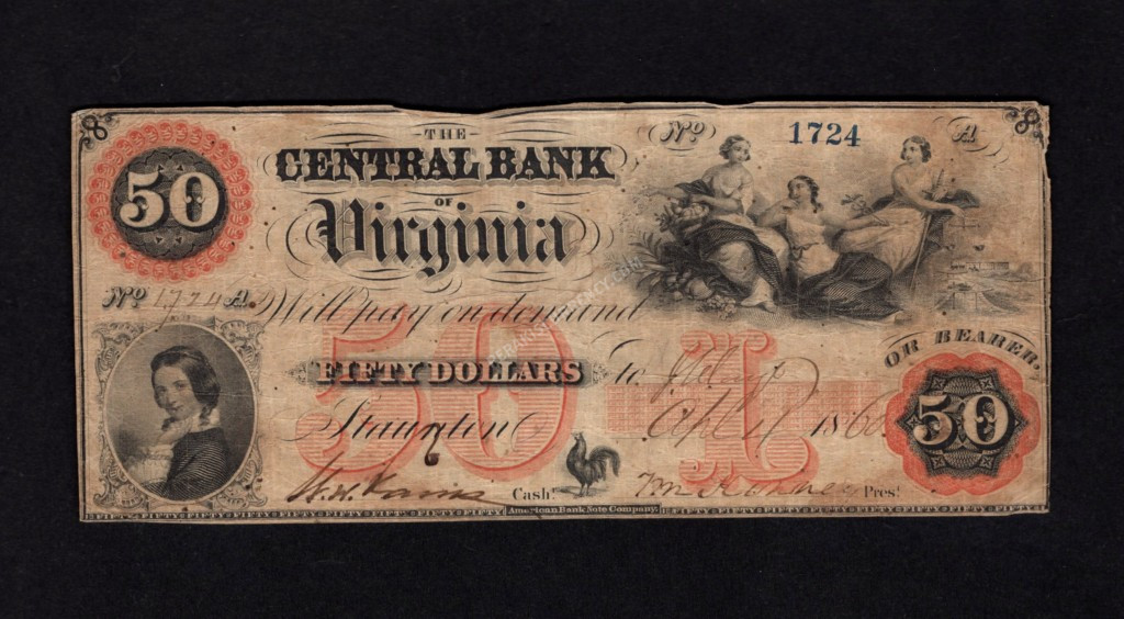 Staunton  Virginia $50 4/4/1860 Obsolete Front